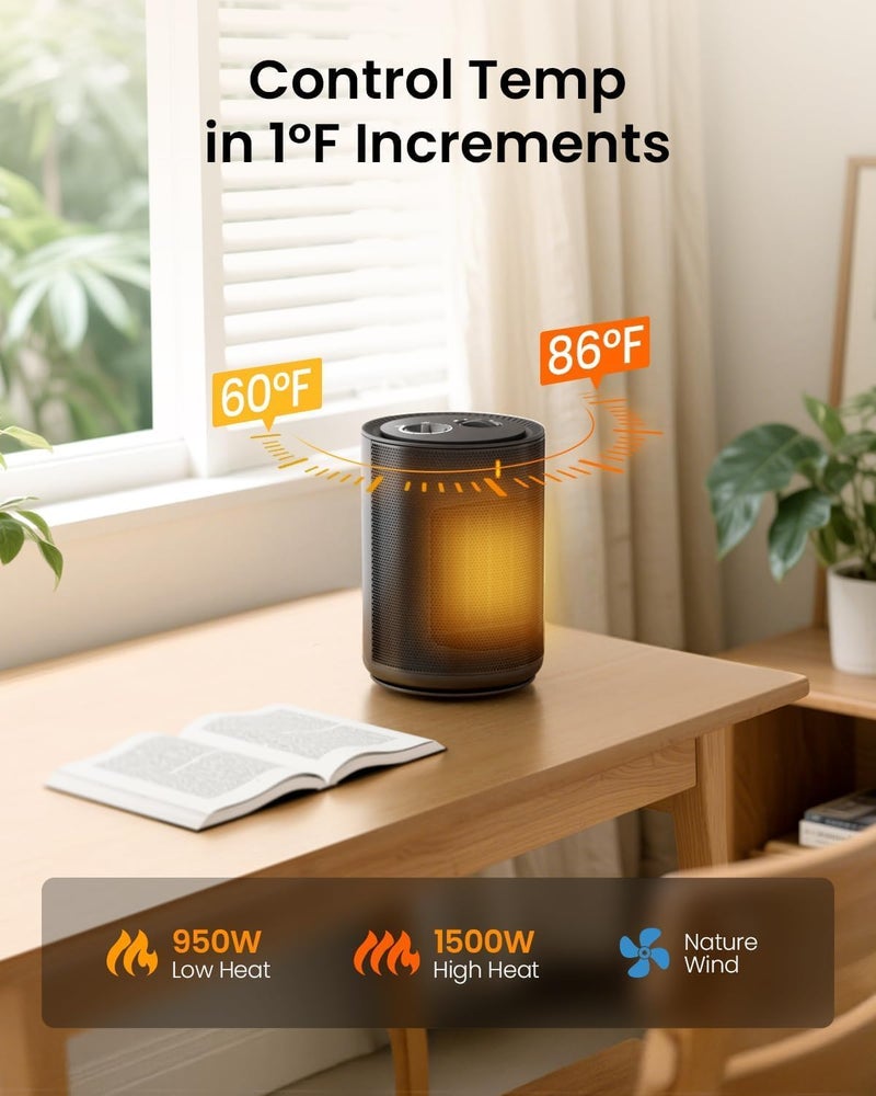 Electactic Portable Ceramic Space Heater w/Thermostat, 1500W Indoor Electric Mini Heater Fan with Overheat & Tip-Over Protection, PTC Ceramic Fast Safety Heat for Office Room Dorm Desk - Image 3